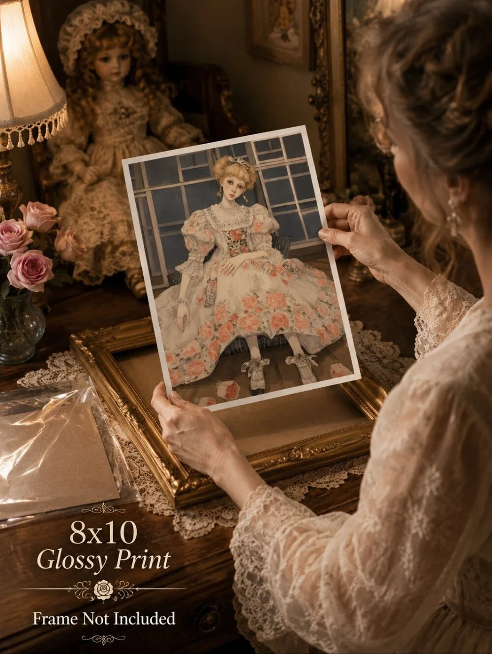 Porcelain Doll Art 8x10 Print Victorian Romantic Cottagecore Vintage Home Decor